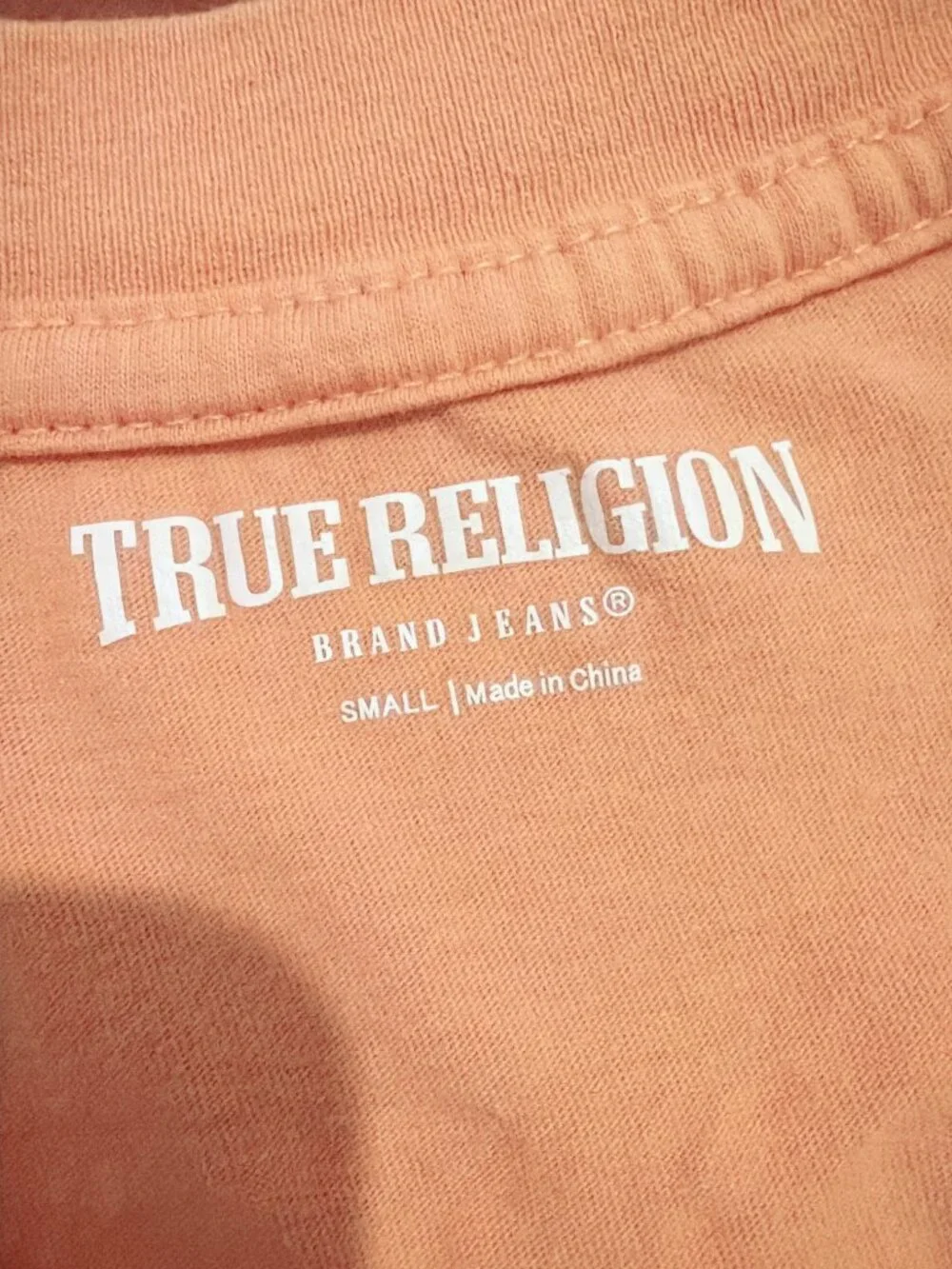 True Religion Brand Jeans T-Shirt Men’s Small Orange Peach Logo Graphic Tee